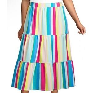 Land's End NWT Women's Multicolored Striped Tiered Maxi Skirt size Large
